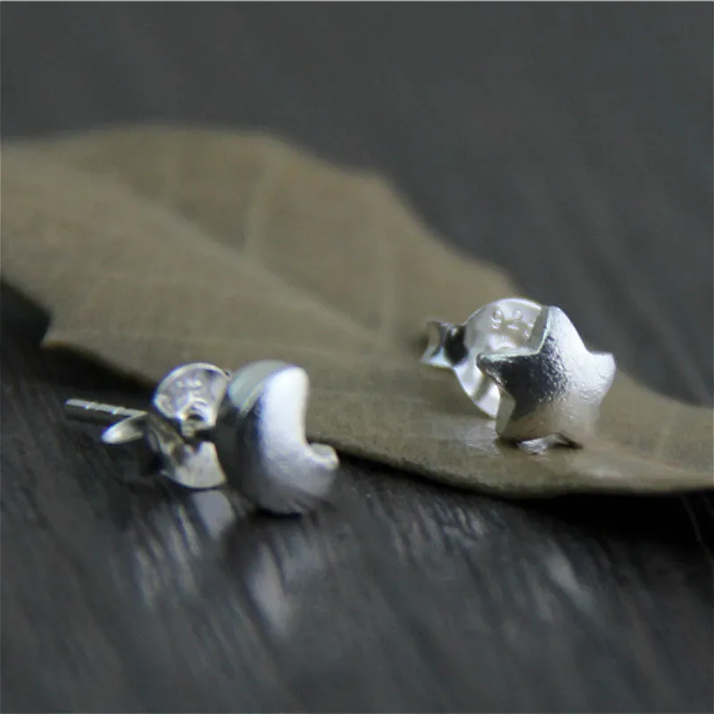 Женские серьги пусеты ручной работы из серебра S925 пробы в форме Луны|silver stud