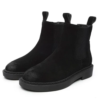 Black Thin Villus Женские ботинки «Челси» из натуральной кожи; брендовые зимние теплые короткие ботильоны размера плюс; женские Ботинки martin на плоской платформе; 30 - Цвет: Black Thin Villus
