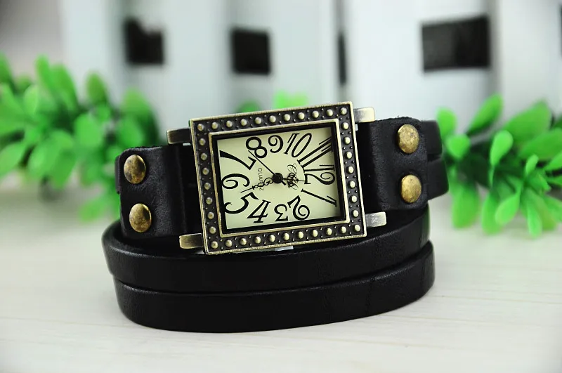 2 шт состаренная бронза прямоугольные часы черный двойной широкий кожаный
