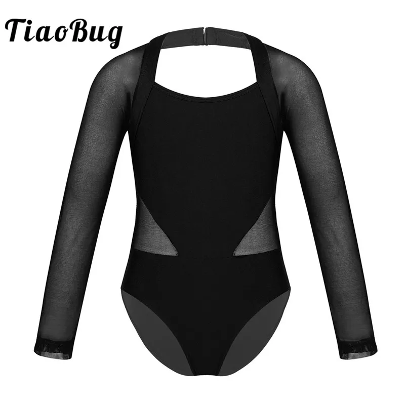 

TiaoBug Kids Teens Long Sleeves Mesh Splice Ballet Leotard Dance Costume Children Girls Gymnastics Leotard Bodysuit Dance Wear