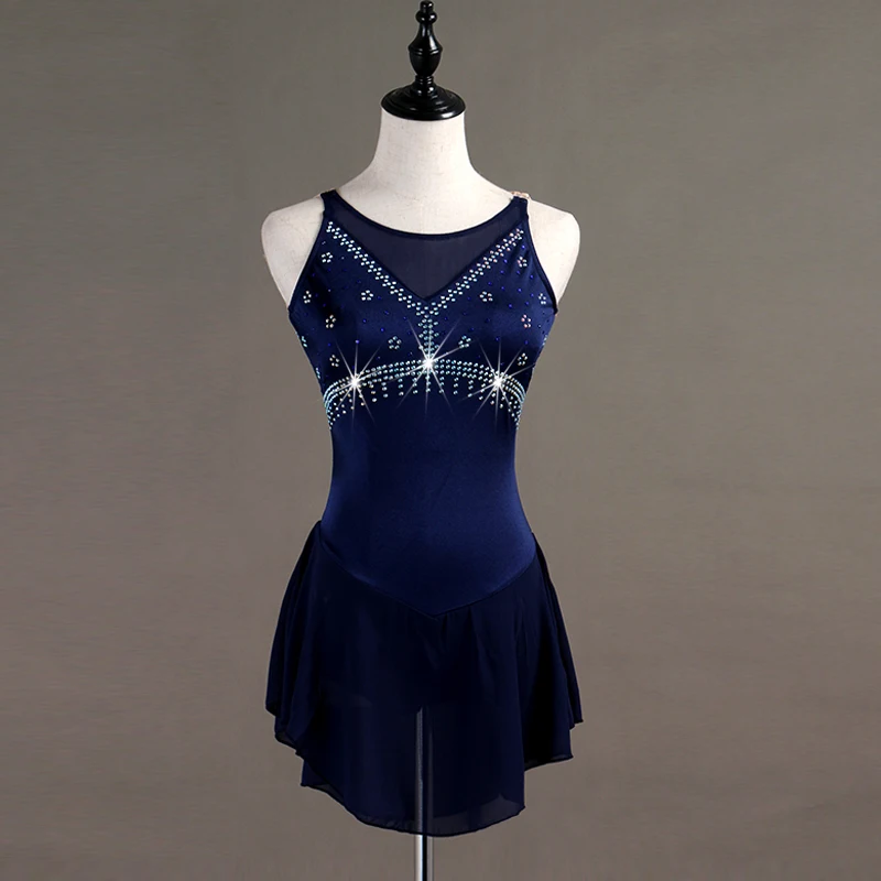 Платье для фигурного катания девочек королевский синий темно без рукавов одежда