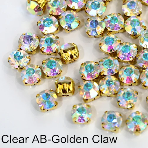 Clear AB-Gold 6 мм, 100 шт, разноцветные стразы из полимера с золотым клешом, белый опал, стразы с пришивным клешом для одежды B0896 - Цвет: Clear AB-Gold