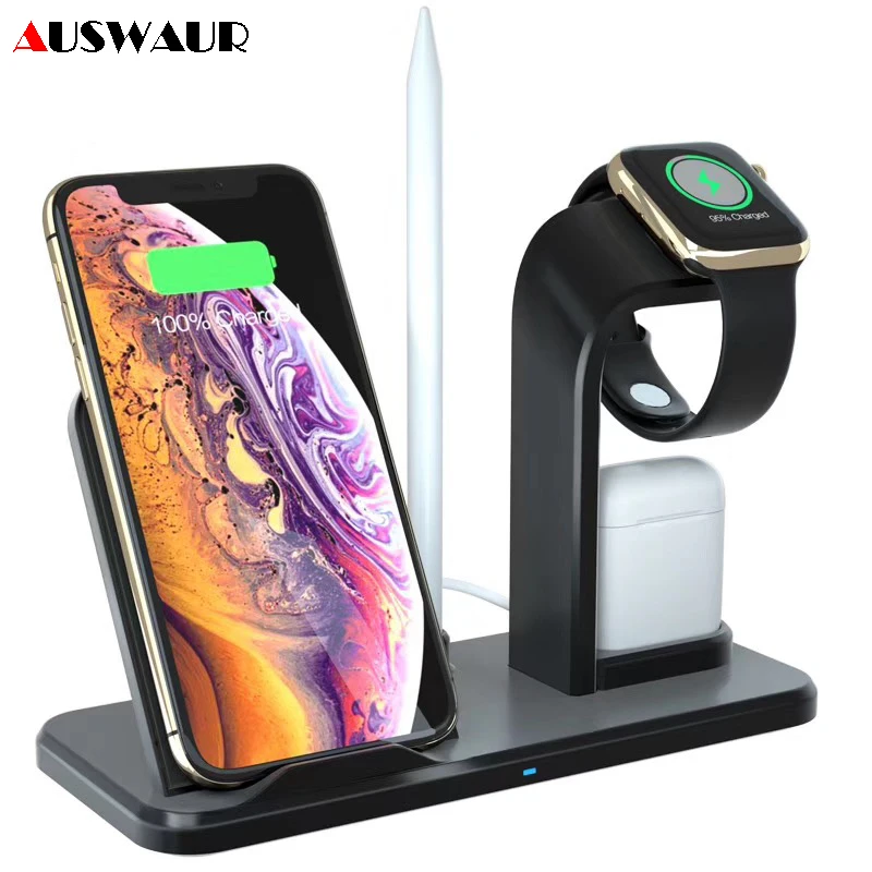 Быстрое беспроводное зарядное устройство QI подставка держатель для iPhone Airpods iWatch 1