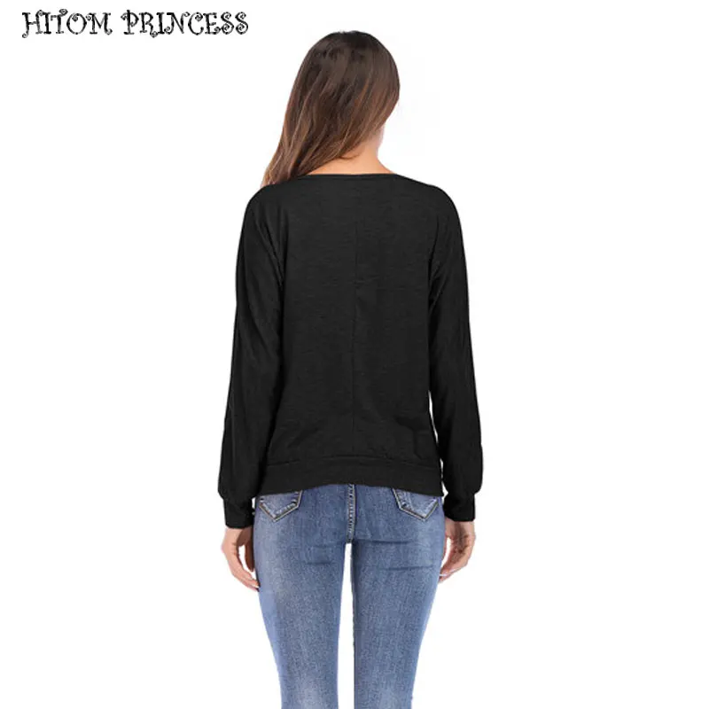 

HITOM PRINCESS Autumn Women T Shirt Long Sleeve O Neck Button Sexy T-shirts Female Pullover Tops Plus Size Tee Shirts For Women