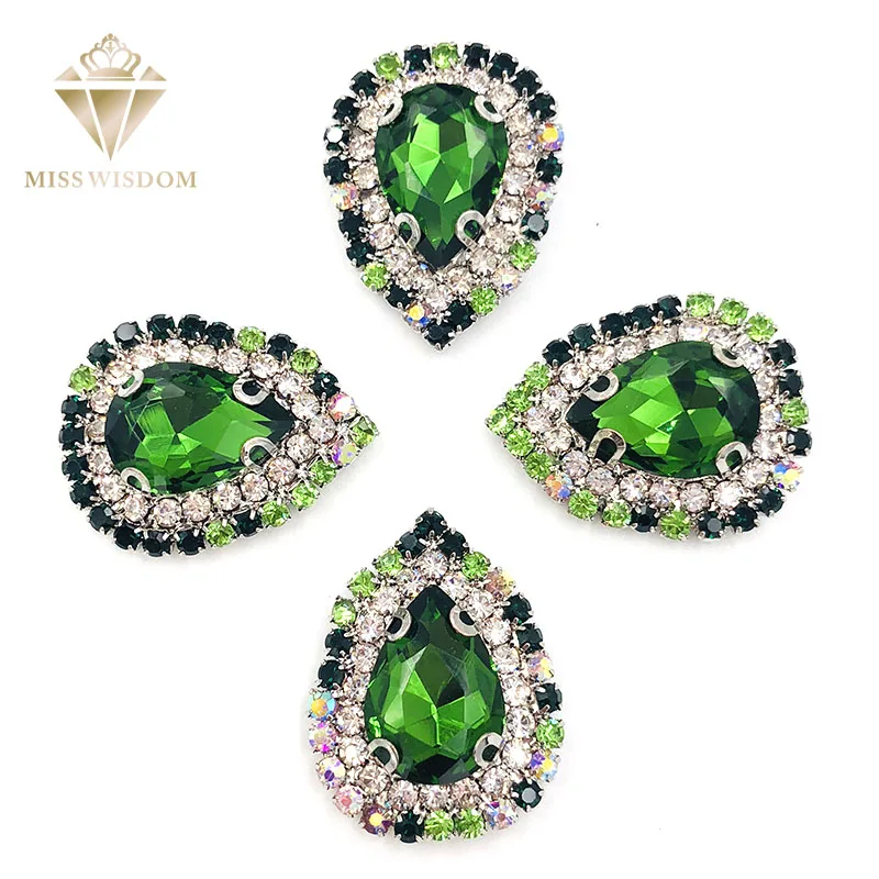 Цепочка стеклянная двухрядная 10 х14 мм темно зеленая + зеленая|Стразы| |