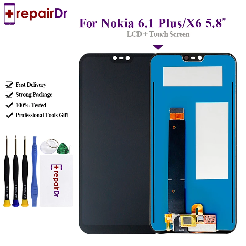 100% протестированный для Nokia 6 1 Plus ЖК дисплей и сенсорный экран дигитайзер в сборе