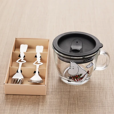 Set A Moomin Новая мода мультфильм посуда для напитков младенцев стеклянный водный напиток Стакан Кружка прозрачная стеклянная ручка 210 мл стеклянная чашка безопасная Милая кружка - Цвет: Set A