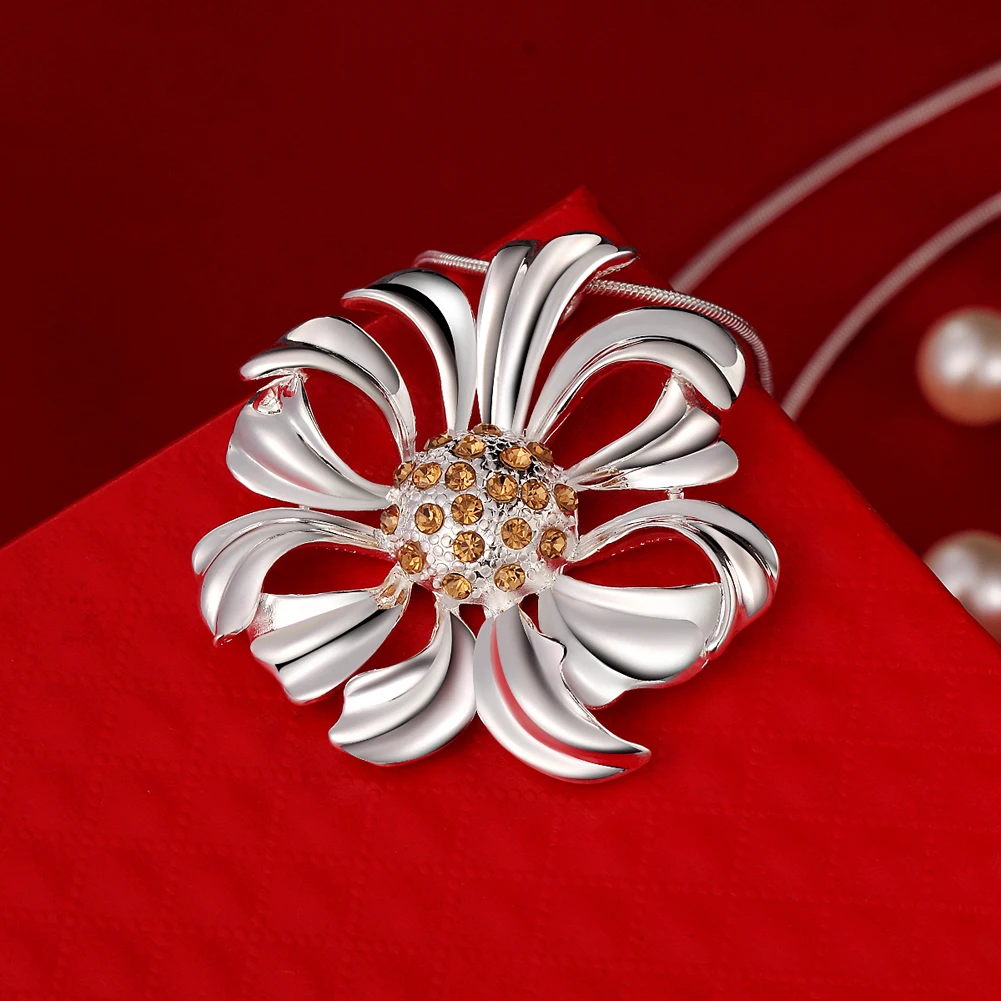 Free shipping flower shape pendant necklace romantic style women's sterling silver | Necklace