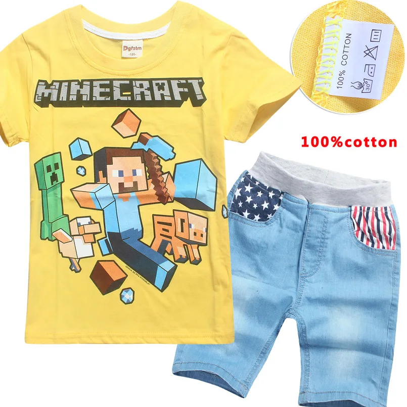 2018 новые летние Minecraft для маленьких мальчиков мультфильм Футболка с короткими