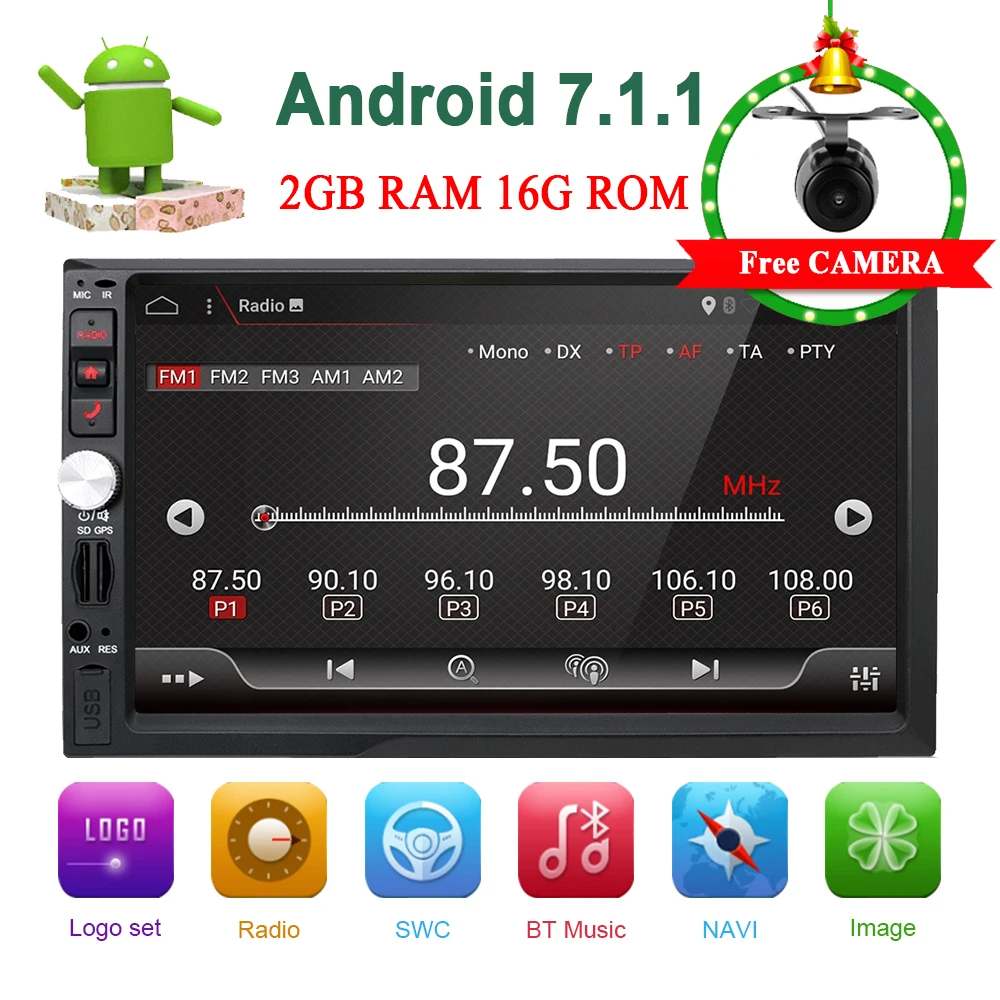 2 Din Авторадио 7-дюймовый HD Сенсорный экран 1080 P Автомагнитола Android 7 1 MP3 MP5 плеер