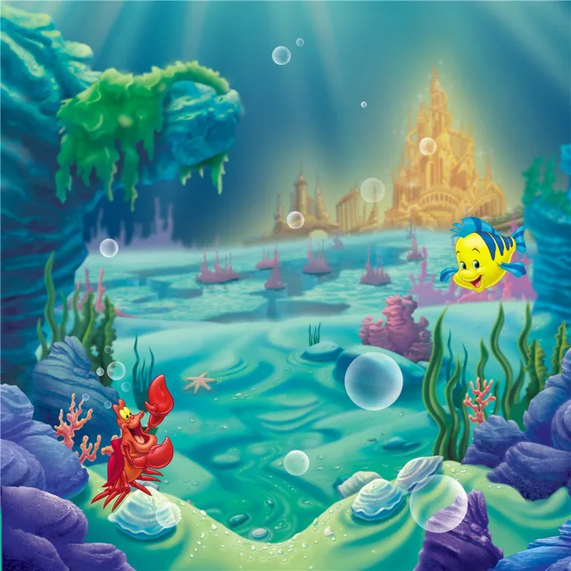 

Vinyl Little Mermaid Birthday Party Photo Booth Backdrop Castle Under the Sea Corals Baby Girl Cartoon Photography Background