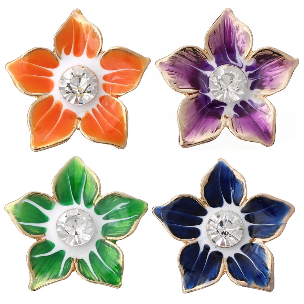 

10pcs/lot New Gold Snap Jewelry High Quality Rhinestone Oil Painting Flower 18mm Snap Buttons Fit Ginger Snap Button Bracelet