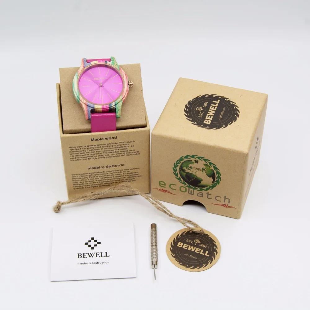 

Bewell Newest Fashion Colored Bamboo Watch Leather Bracelet Watch for Women Best Gift Relogio Feminino 139A