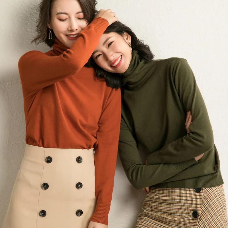 LUOSHA Women Autumn Winter Warm Turtleneck Pullover And Sweater Female Solid Slim Jumper Knitted Bottom Top Pull Femme | Женская одежда