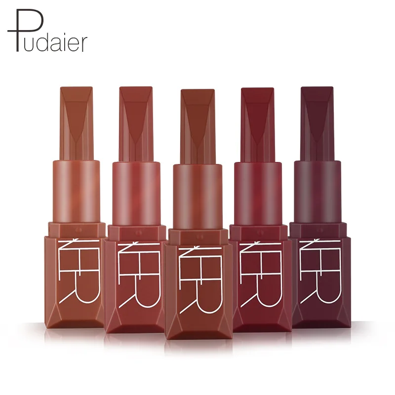 Pudaier 5 Colors Matte Lipstick Pumpkin Color Eat Earth Waterproof Long-lasting Rich Vitamin E Moisturizing Lip Stick |