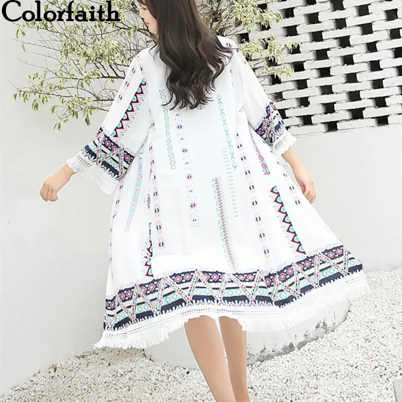 

Colorfaith 2021 Kimono Cardigan Fashion Tassel Chiffon Summer Tribal Retro Printed Blouses Ladies Shirts Women Clothing CA6329
