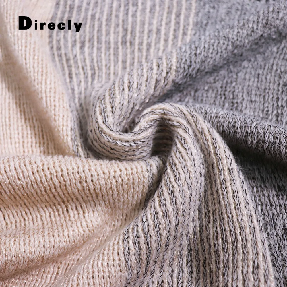 

Direcly2018 new autumn women's fashion gradient stripes loose tassel shawl sweater ladies coat gold silk bat sleeve sweater