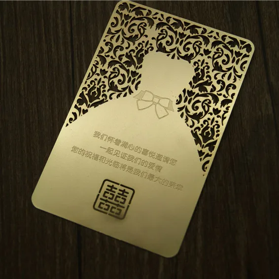 golden laser cut metal wedding invitation card double-sided printed Personalized custom service 100 pcs/lot by1901 | Дом и сад