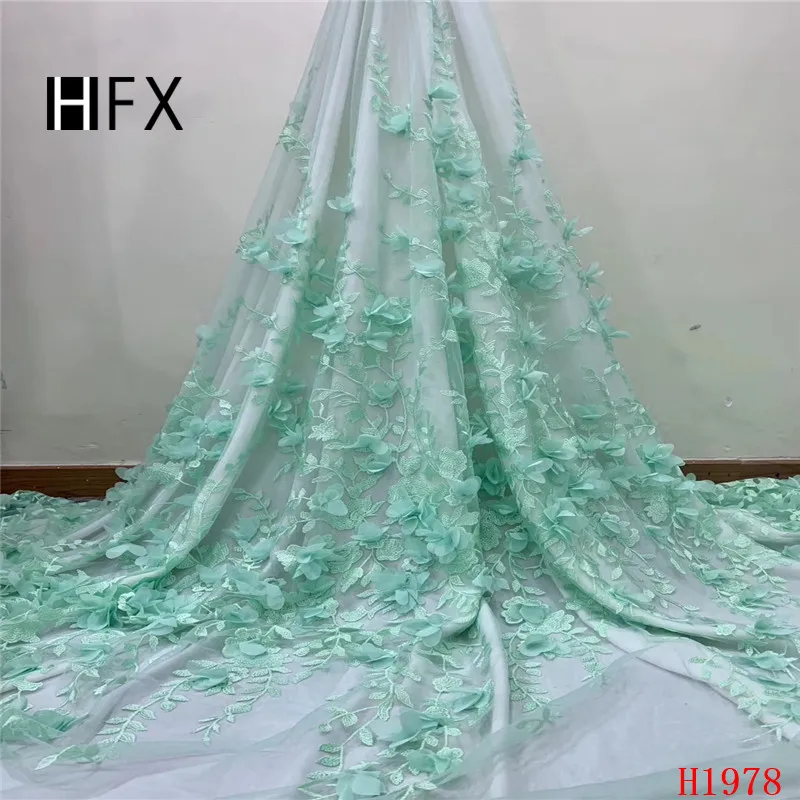 HFX французское кружево бирюзовое синее 3d Цветы Вышивка Тюль ткань высокого
