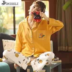 JRMISSLI Осенние новые женские пижамы с лимонным принтом, мягкие женские пижамы, хлопковые пижамы, женские пижамы, большие размеры, pijama mujer