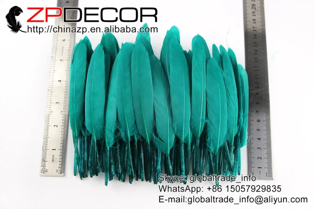 

ZPDECOR 100 pcs/lot 10-15cm(4-6inch) Hand Select Wholesale Peacock Green Duck Cochettes Loose Feather for Sale