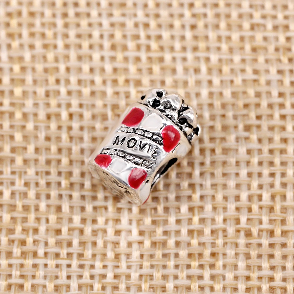 Посеребренные бусины 2019 пробы эмалевые с изображением попкорна подходят для