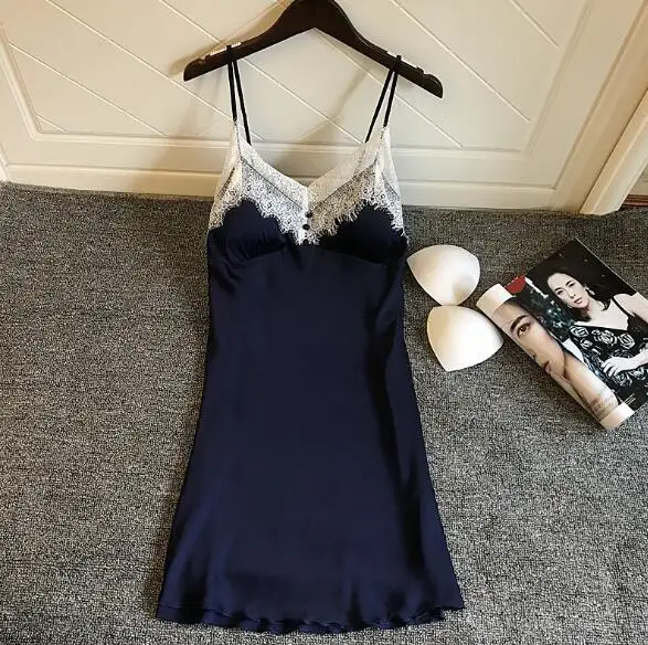 

Fdfklak Women sleepwear night dress sexy v-neck summer nightdress silk lace nightgowns women's short nightshirt female nightwear