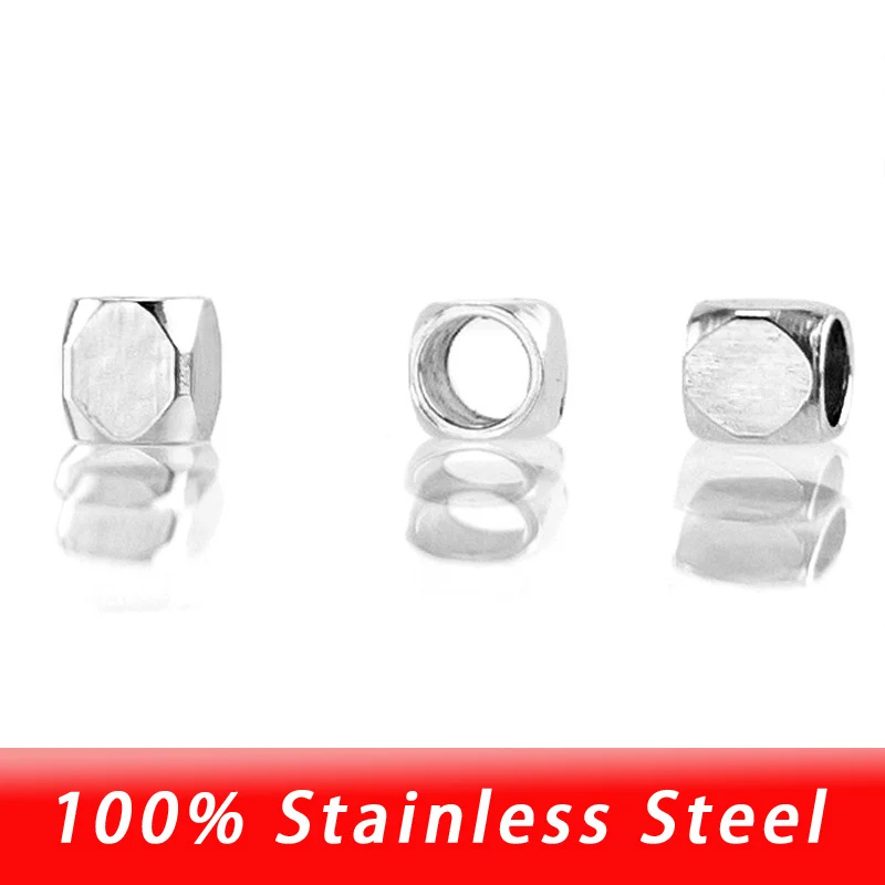 Квадратные бусины с большим отверстием из 100% нержавеющей стали 2 5x2 5 мм