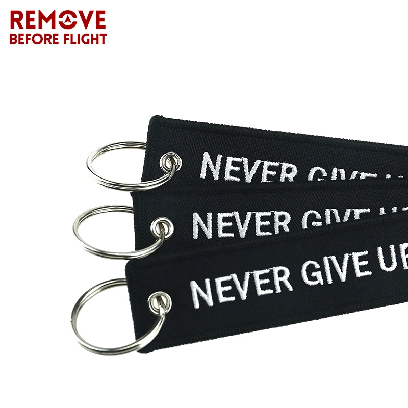 3PCS Cool Black Keychain NEVER GIVE UP Embroidery Key Chain Bag Pendant Safety Tags Label for Car Motorcycle Ring Gift | Автомобили и