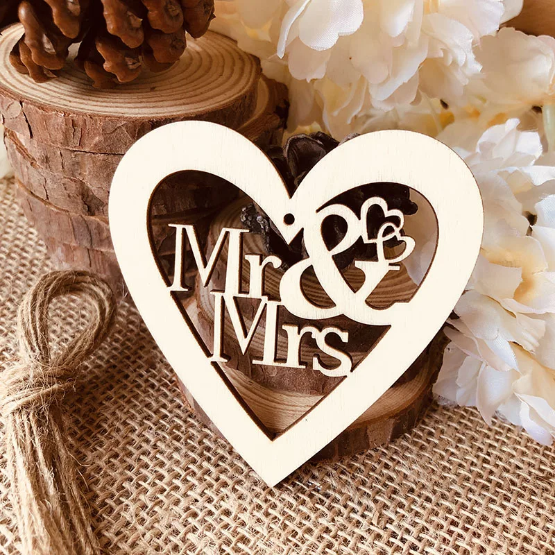 10 шт Mr & Mrs выдолбленный деревянный знак сердца для свадьбы/свадебный душ домашние