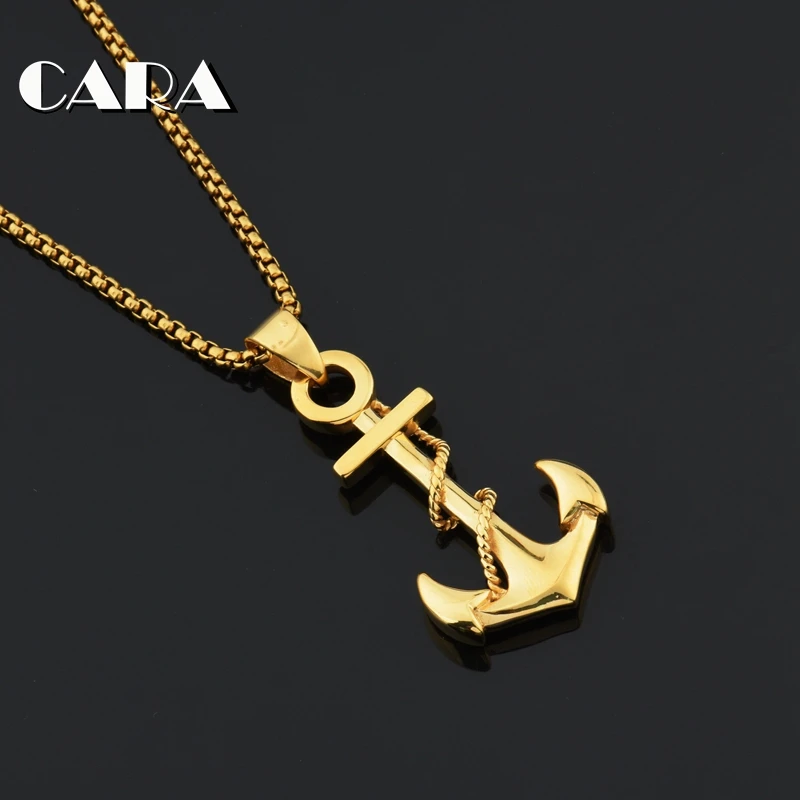 

new arrival Gold color stainless steel mens necklace Navy Anchor pendant necklace men hip hop fashion jewelry men CAGF0435