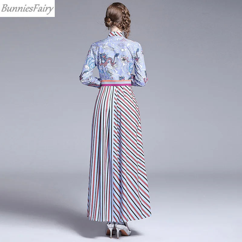 BunniesFairy 2019 осеннее Новое Женское подиумное элегантное винтажное Ретро Полосатое