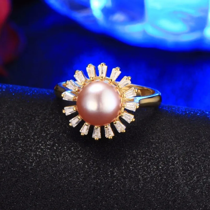 Dainashi стильный дизайн малых хризантем 925 серебро Регулируемый Pearl Ring с AAA циркон