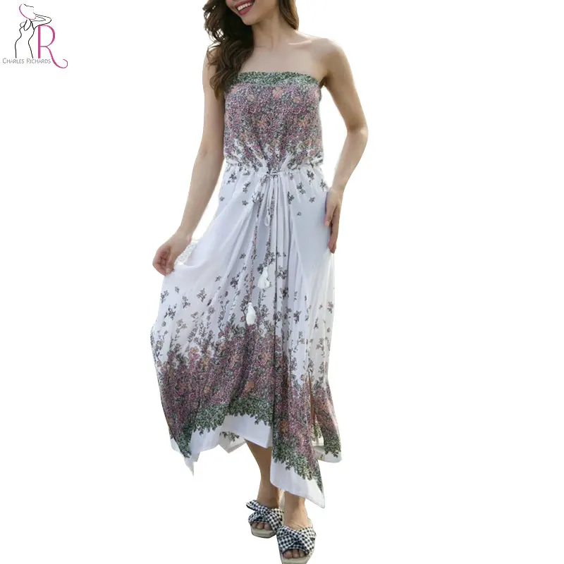 Три цвета Boho контрастный бандо шнурок талии Сплит Сторона Макси платье для