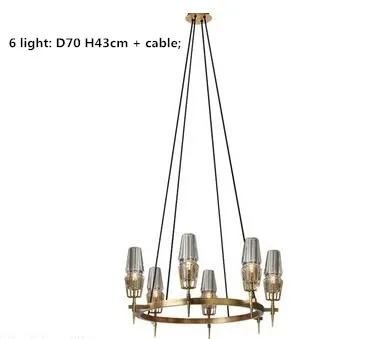 6 light chandelier Американский RH Ретро светодиодный настенный светильник Лофт настенный светильник Lustres Luminarias осветительные приборы для спальни стеклянный медный настенный светильник - Цвет абажура: 6 light chandelier