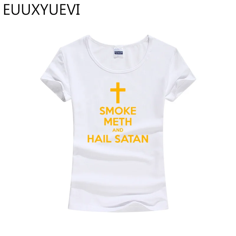 Женская новая летняя стильная модная футболка с надписью Hail satan Повседневная