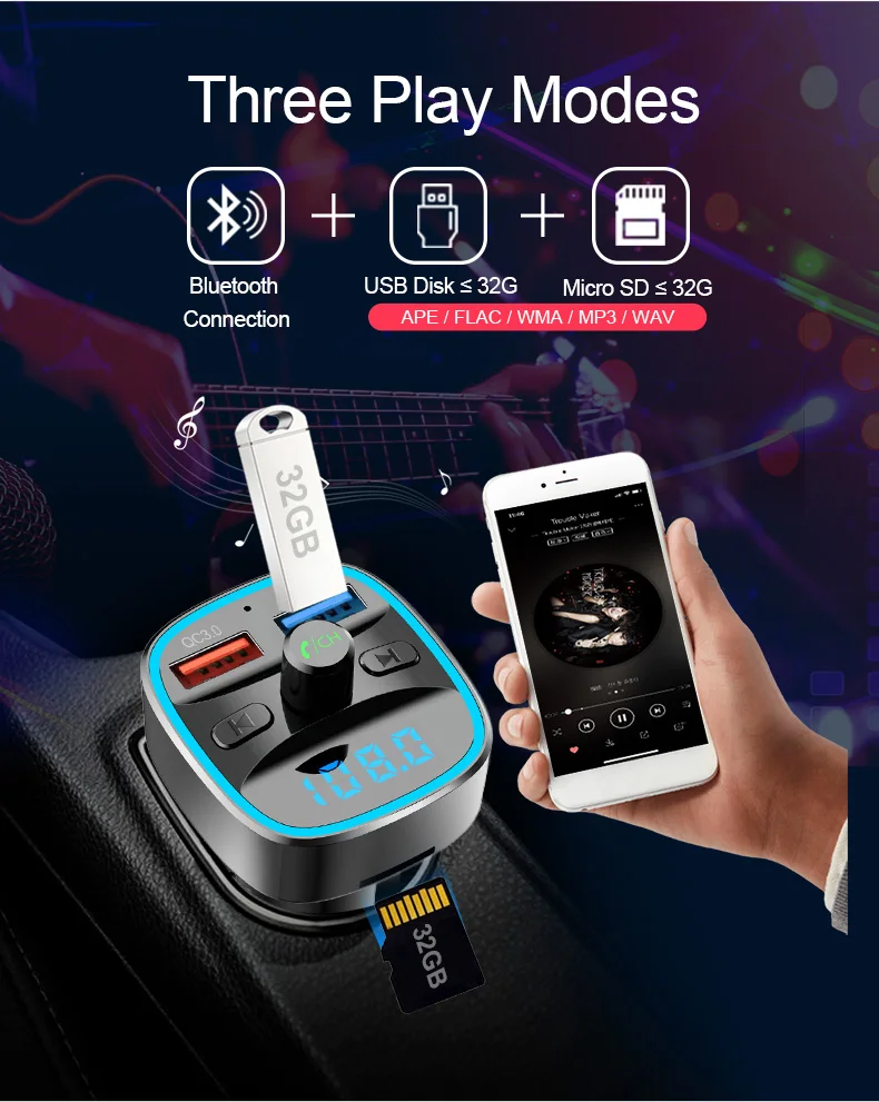 CDEN Автомобильный MP3-плеер QC3.0 автомобильное зарядное устройство Bluetooth 5,0 fm-передатчик U диск/TF карта без потерь музыка hands-free вызов