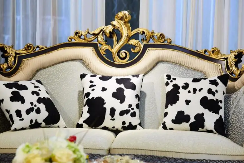black white milk cow pattern cushion cover velvet throw pillow case lumbar backrest home decor | Дом и сад