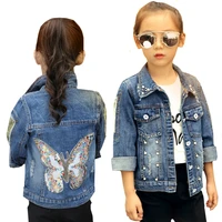 2021 baby girls denim jacket cardigan coat kids jean outwear butterfly embroidery sequins girls children clothing spring clothes
