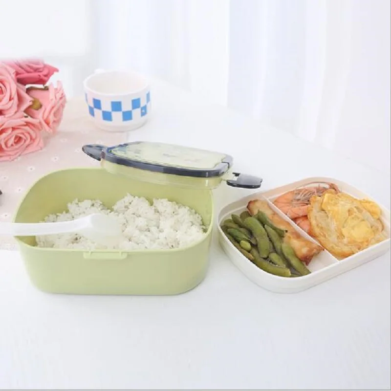 1Pcs Healthy Non-Toxic Double-Layer Portable Plastic Student Lunch Box Microwave Bento Container With Compartments | Дом и сад