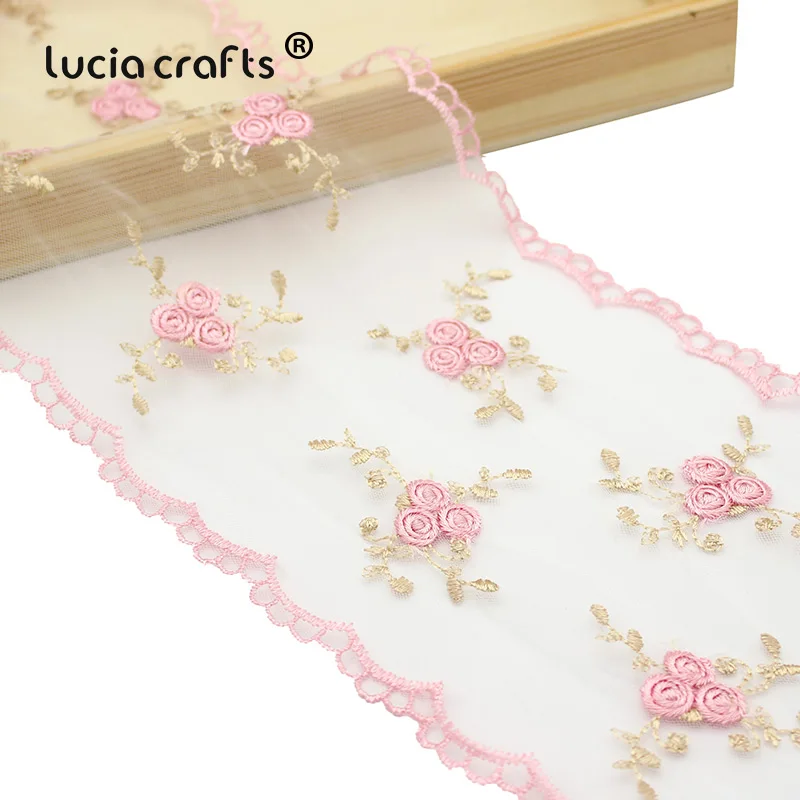 Lucia crafts 1 года/3 года/5 ярдов 14 см розовый цветок вышитая Сетка кружевная ткань