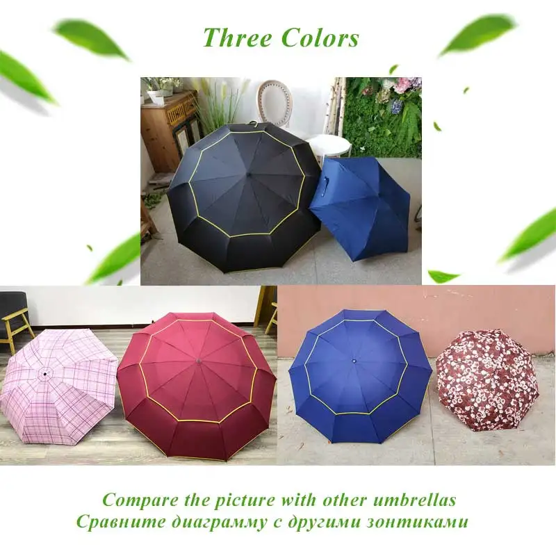 

120CM Automatic Double Big Umbrella Rain Women 3Folding Wind Resistant Large Umbrella Men Family Travel Business Car Umbrellas