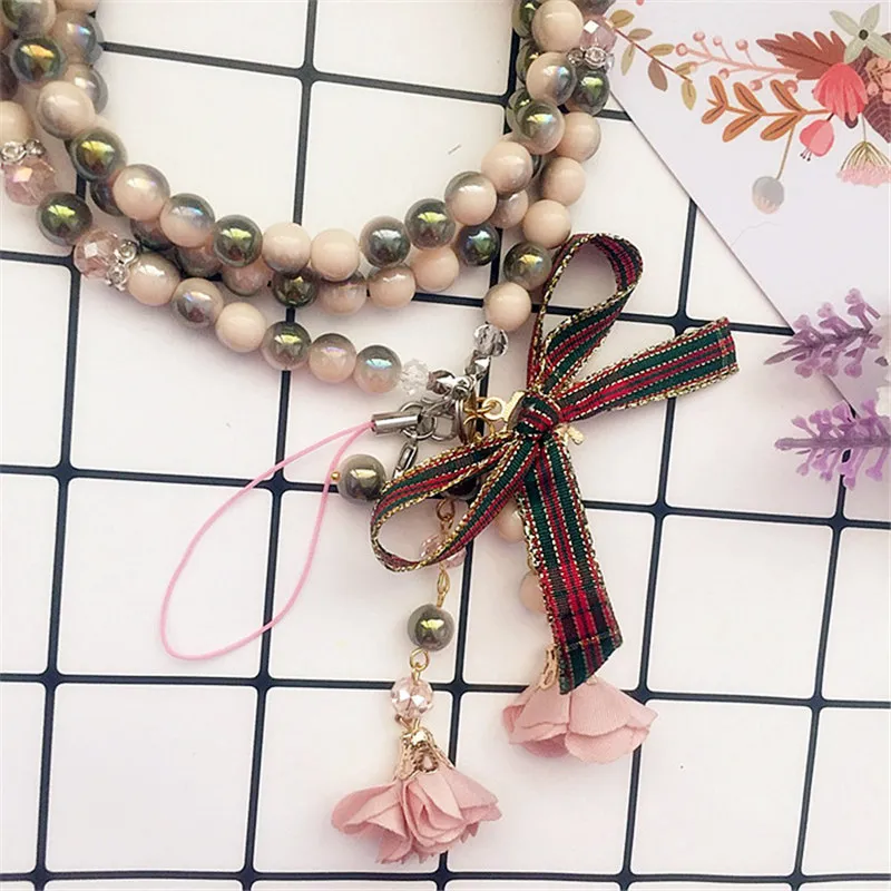 Pearl phone chain rhinestone tassel lanyard hanging neck rope removable mobile accessories female models long | Мобильные телефоны