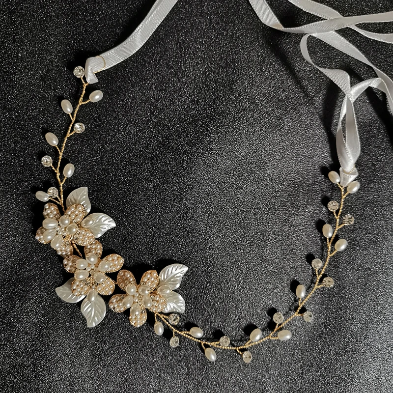 SLBRIDAL Handmade Wired Gold Crystal Rhinestones Pearls Flower Wedding Hair accessories Headpieces Bridal Headband Women Jewelry | Украшения