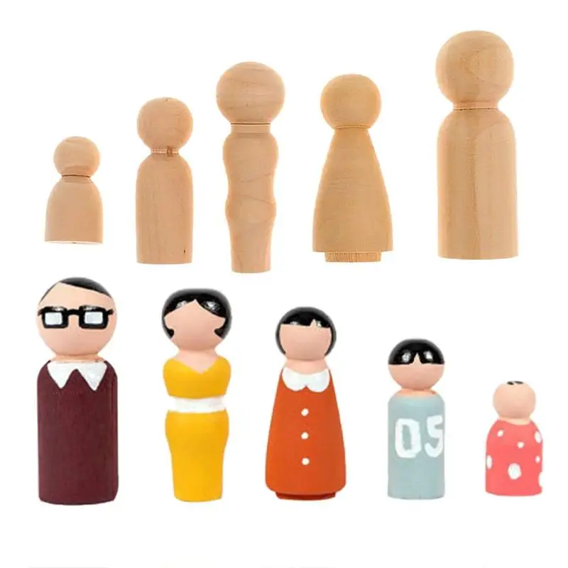 

5pcs/Set Wooden Family Peg Dolls DIY Wedding Cake Decor Kids Painted Toy DIY Christmas Decorations for Home Kids Gifts