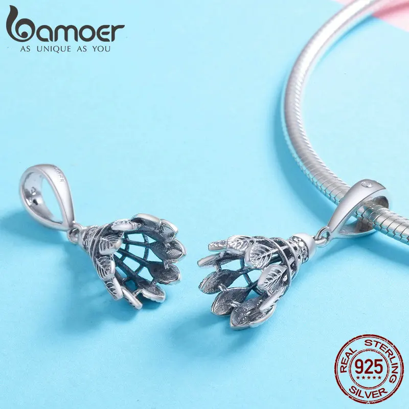 BAMOER Новая коллекция 925 пробы Серебряный спортивный бадминтон Любовь Подвеска Шарм подходит для женщин Браслеты DIY ювелирных изделий подарок SCC807