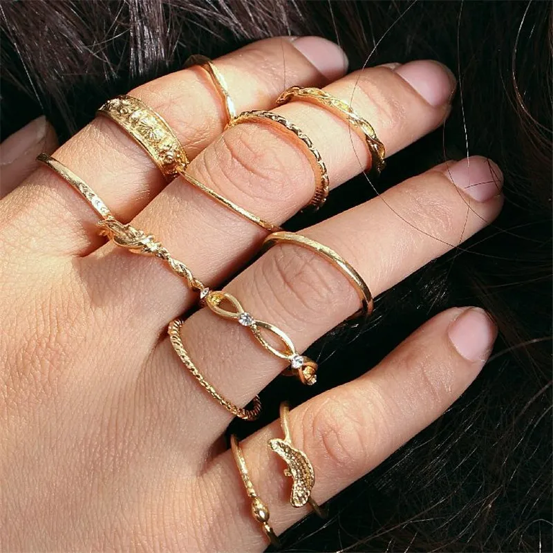 Ahmed 12 шт./компл. модные золотые серебряные кольца для суставов палец набор женщин