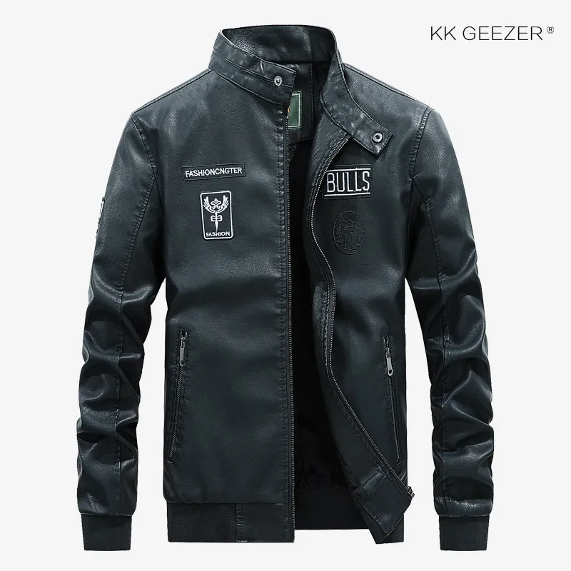 Motorcycle Leather Jacket Men Autumn Casual Warm Fleece High Quality Black Business Stand Collar Bomber Camp Classic Coat | Мужская