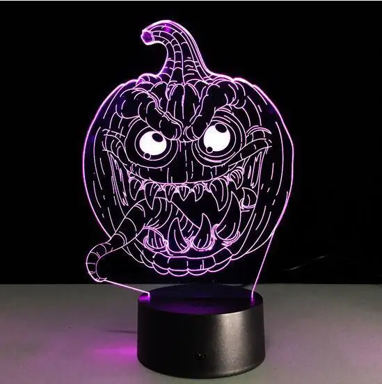3D LED ночные огни Иллюзия Светодиодная лампа Хэллоуин Тыква сенсорный ночник 7