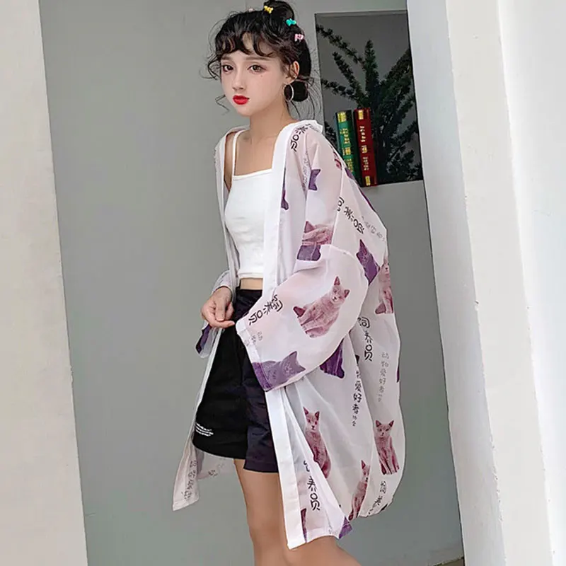 Негабаритная тонкая летняя женская одежда с длинными рукавами в японском стиле